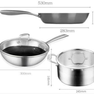 image-Lennon 304 Stainless Steel 3-Piece Cookware Set with Wok