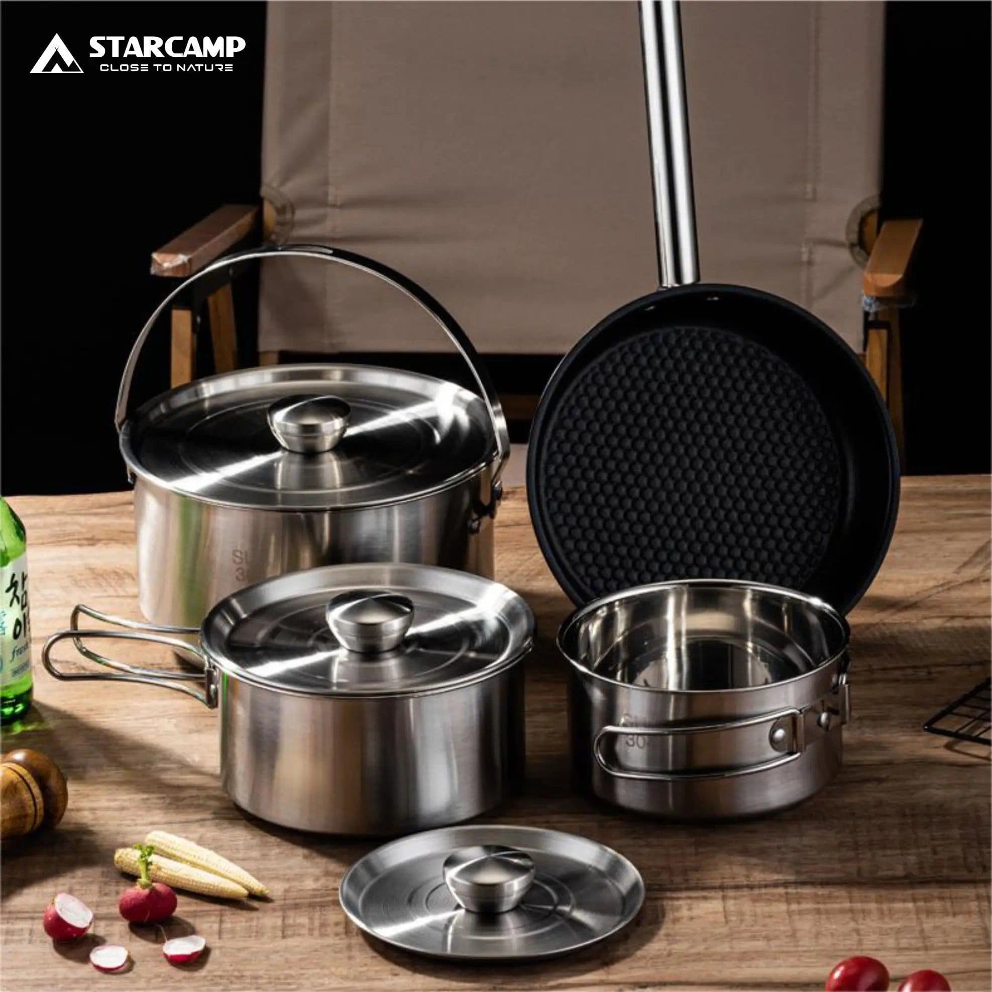 image-STARCAMP 5pcs 304 Stainless Steel Camping Cookware Kit