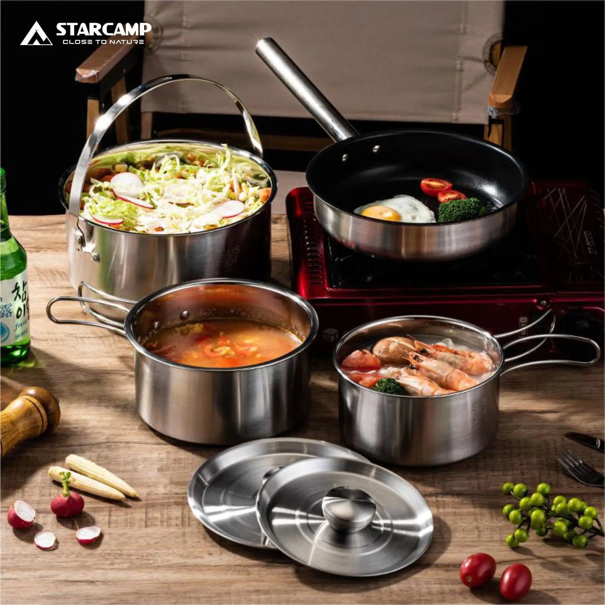 image-STARCAMP 5pcs 304 Stainless Steel Camping Cookware Kit