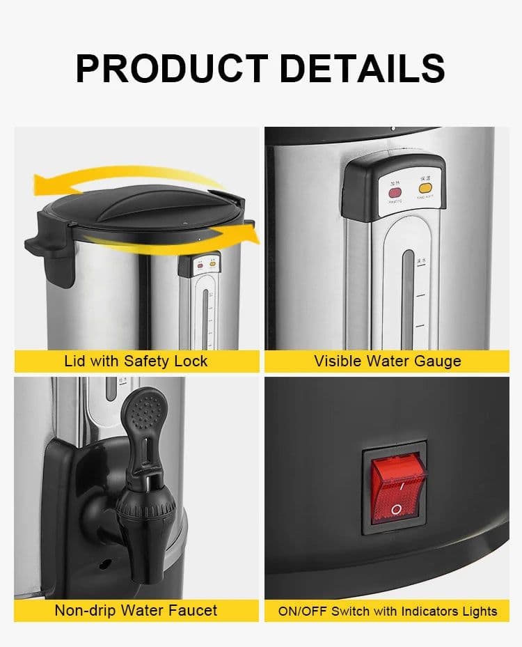 image-Hejiang 20L Stainless Steel Electric Water Urn HJWB-GB20A