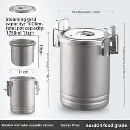 image-304 Stainless Steel Camping Cookware Set 1.75L