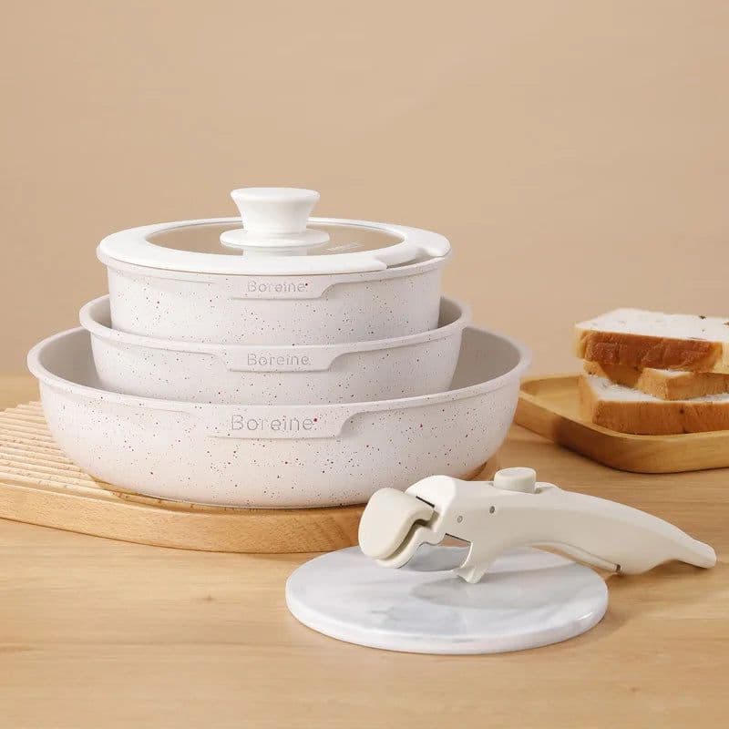 image-Boreine 5-Piece Nonstick Cookware Set with Glass Lid