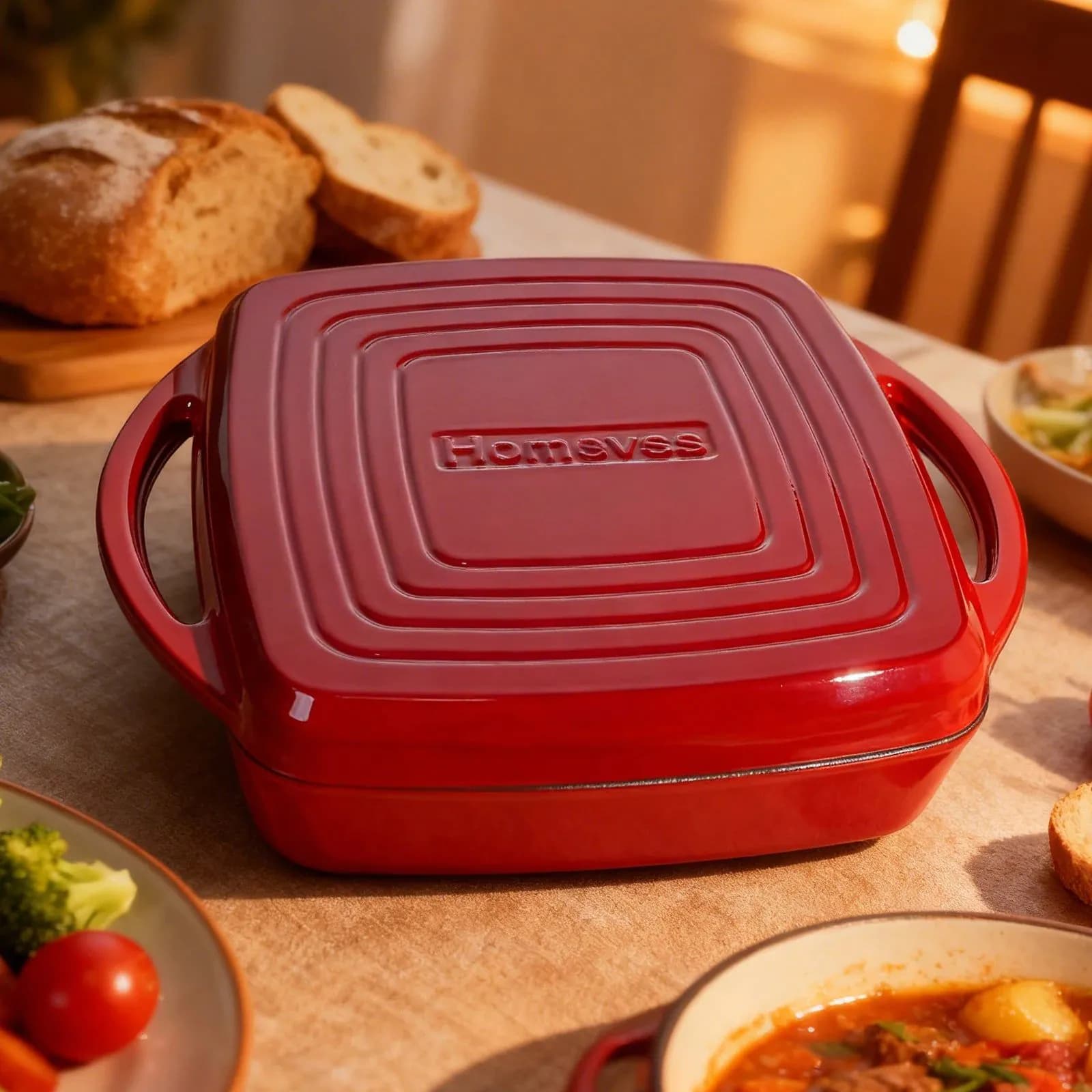 image-Enameled Cast Iron 7Qt Red Skillet with Ceramic Cover