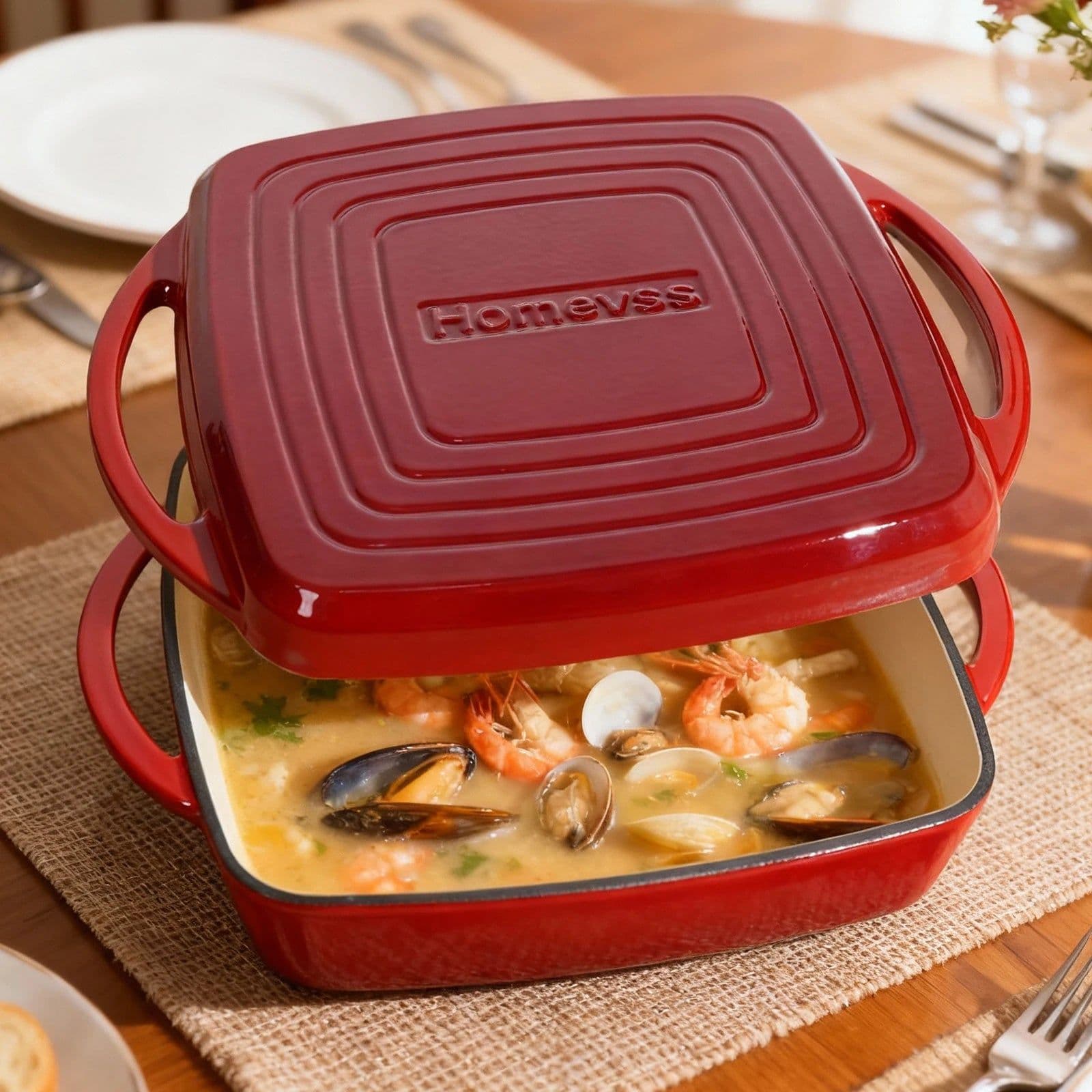 image-Enameled Cast Iron 7Qt Red Skillet with Ceramic Cover