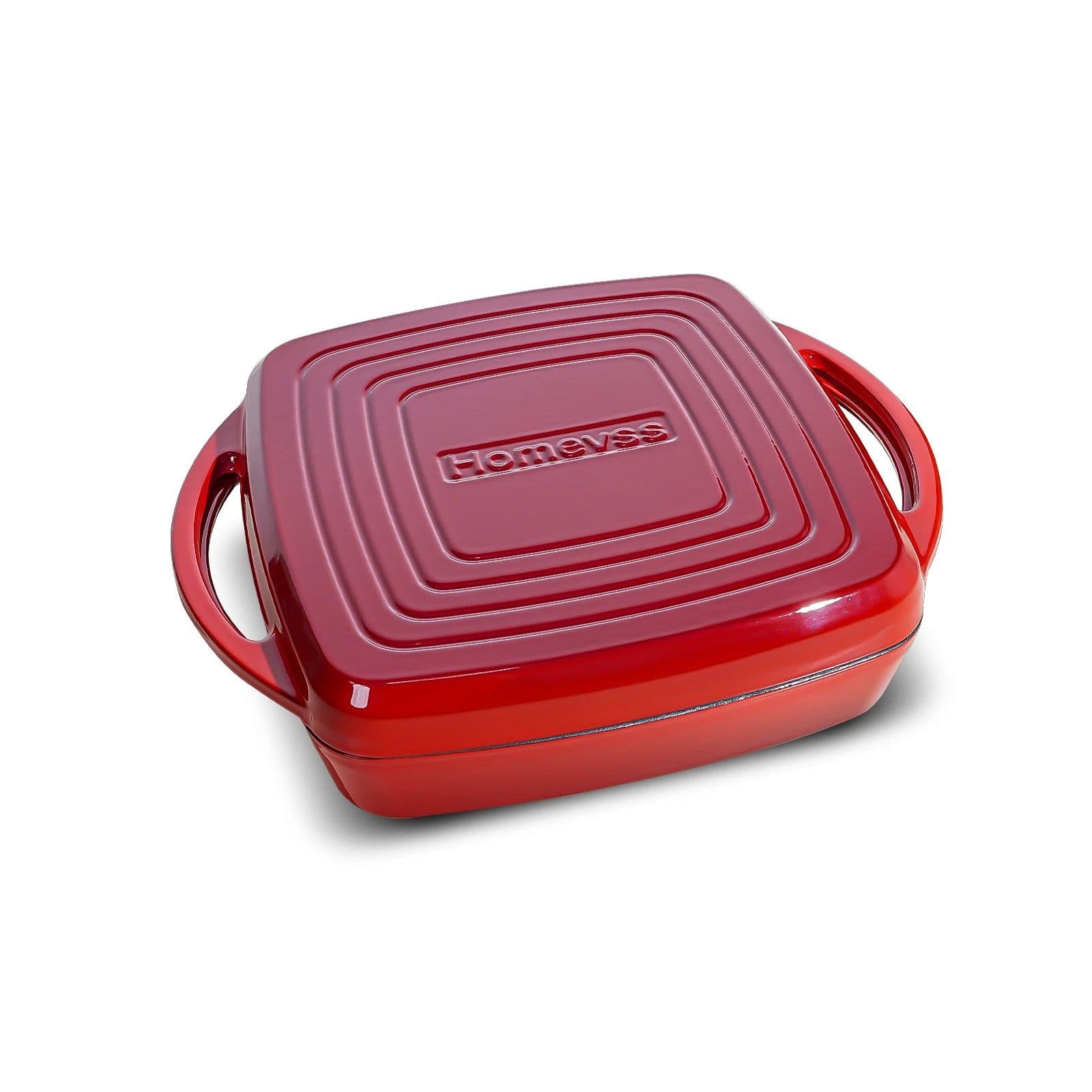 image-Enameled Cast Iron 7Qt Red Skillet with Ceramic Cover