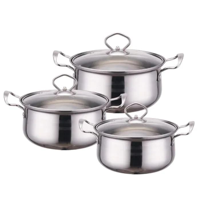 image-Stainless Steel Cookware Set 6-Piece with Glass Lid