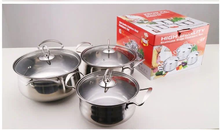 image-Stainless Steel Cookware Set 6-Piece with Glass Lid