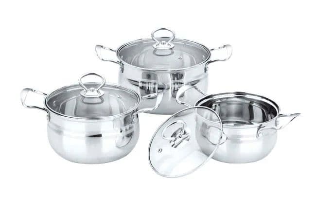 image-Stainless Steel Cookware Set 6-Piece with Glass Lid