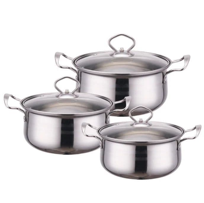 image-Stainless Steel Cookware Set 6-Piece with Glass Lid