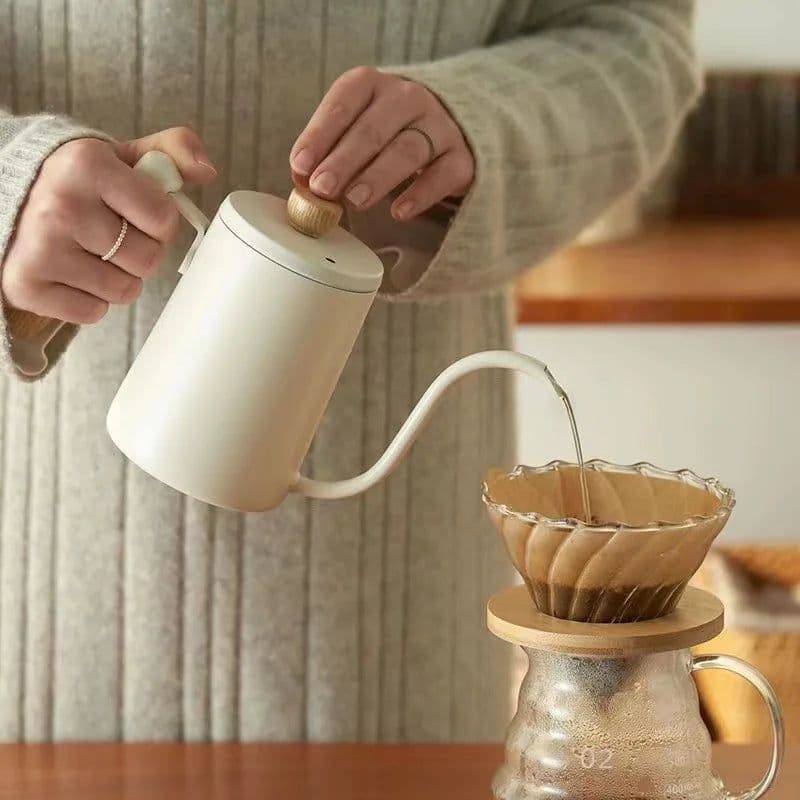 image-Wooden Handle Pour-Over Kettle 304 Stainless Steel