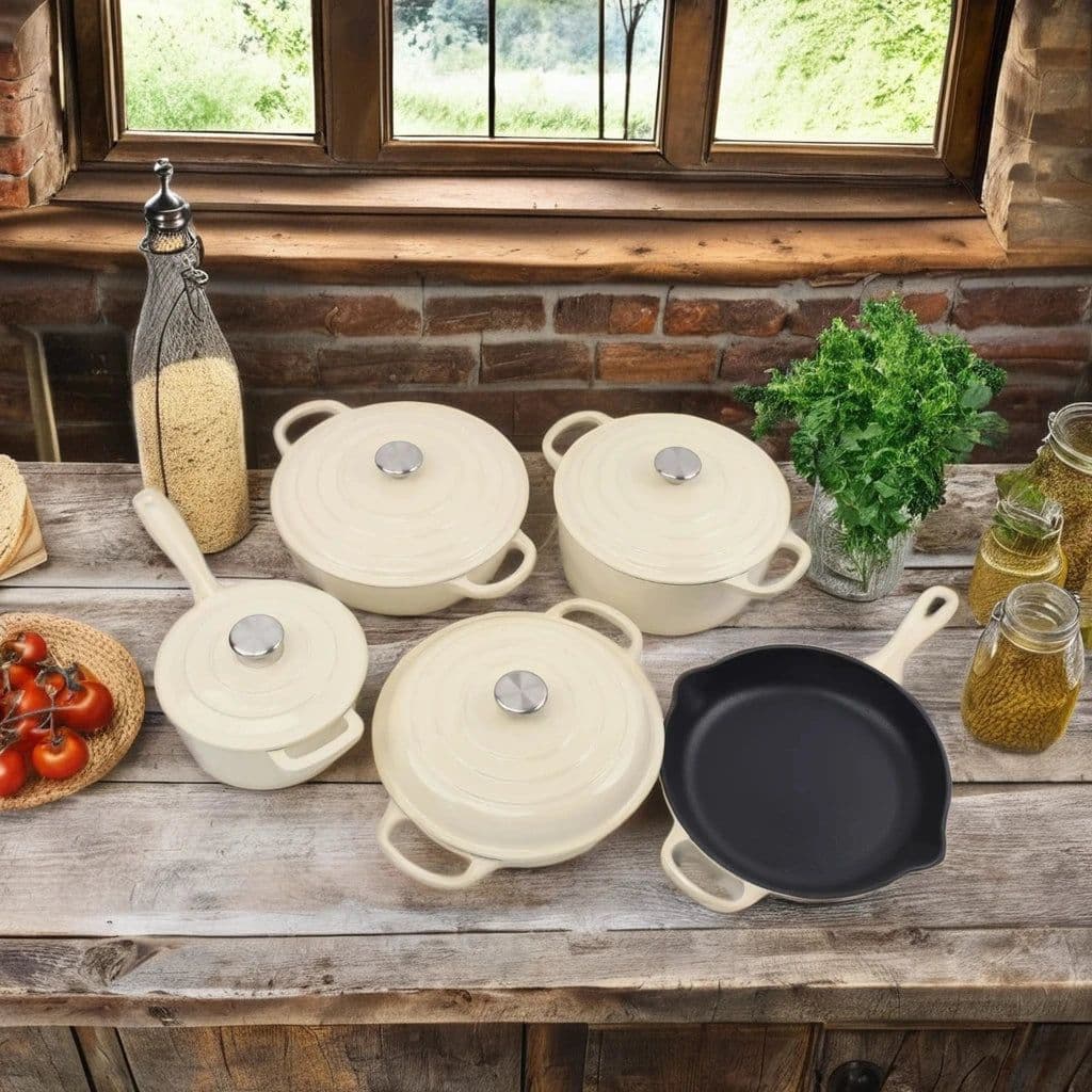 image-Ruicheng 5-Piece Enameled Cast Iron Cookware Set
