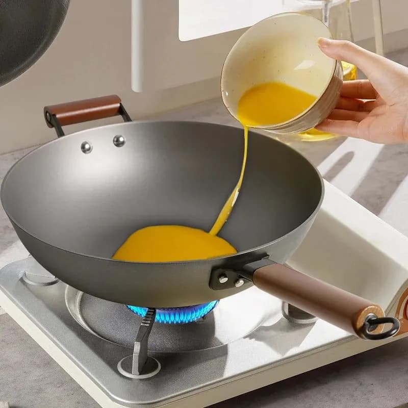 image-Jiahe 32cm Cast Iron Wok Non-Stick with Glass Lid