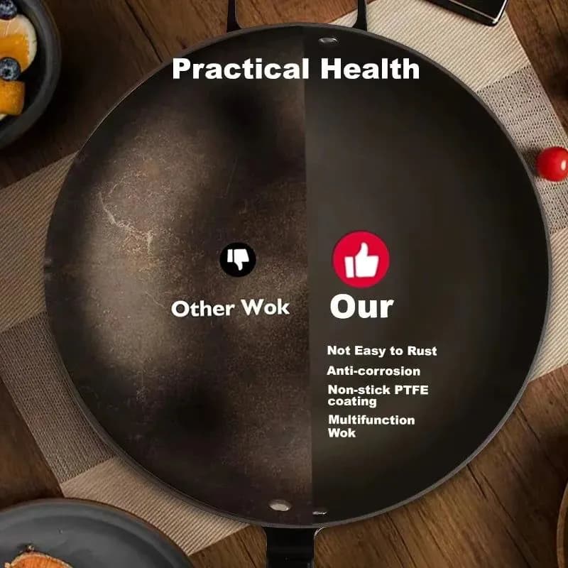 image-Jiahe 32cm Cast Iron Wok Non-Stick with Glass Lid