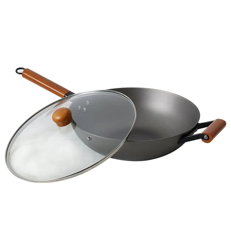 image-Jiahe 32cm Cast Iron Wok Non-Stick with Glass Lid