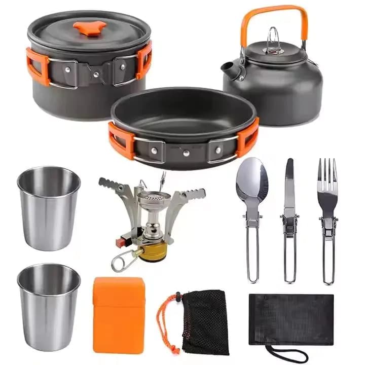 image-Camping Cookware Set with Gas Stove & Utensils