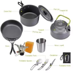 image-Camping Cookware Set with Gas Stove & Utensils