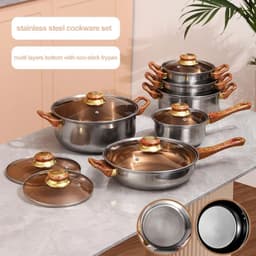 image-12pc Stainless Steel Cookware Set with Glass Lid