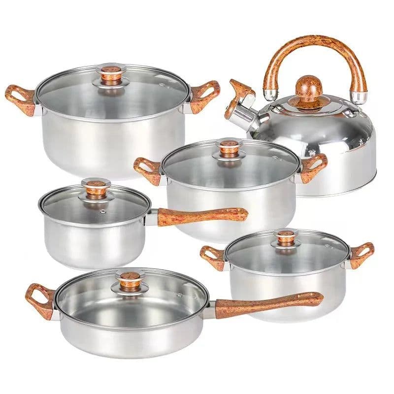 image-12pc Stainless Steel Cookware Set with Glass Lid