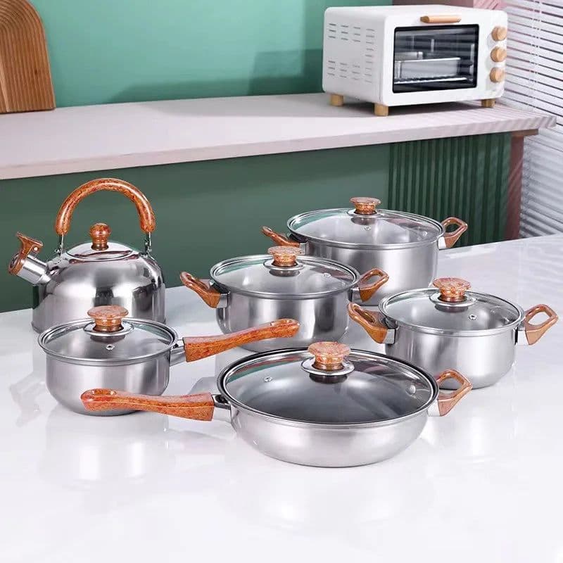 image-12pc Stainless Steel Cookware Set with Glass Lid