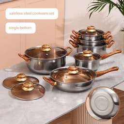 image-12pc Stainless Steel Cookware Set with Glass Lid