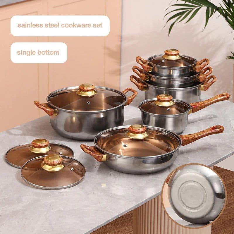 image-12pc Stainless Steel Cookware Set with Glass Lid