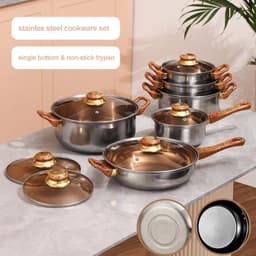 image-12pc Stainless Steel Cookware Set with Glass Lid