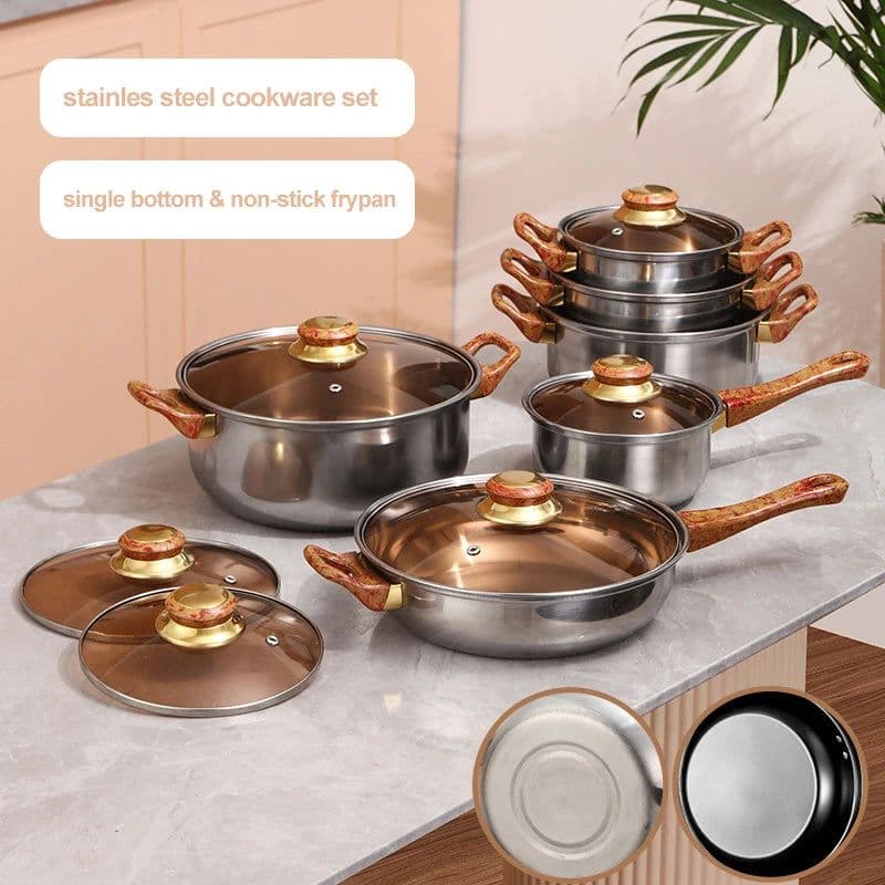 image-12pc Stainless Steel Cookware Set with Glass Lid