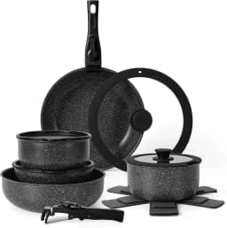 image-Dreeko 15-Piece Nonstick Cookware Set Detachable Handles