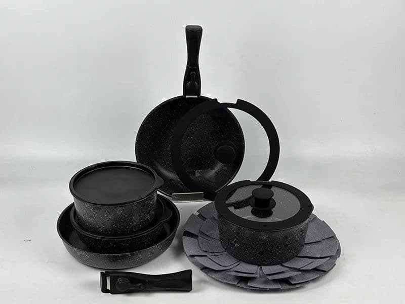 image-Dreeko 15-Piece Nonstick Cookware Set Detachable Handles