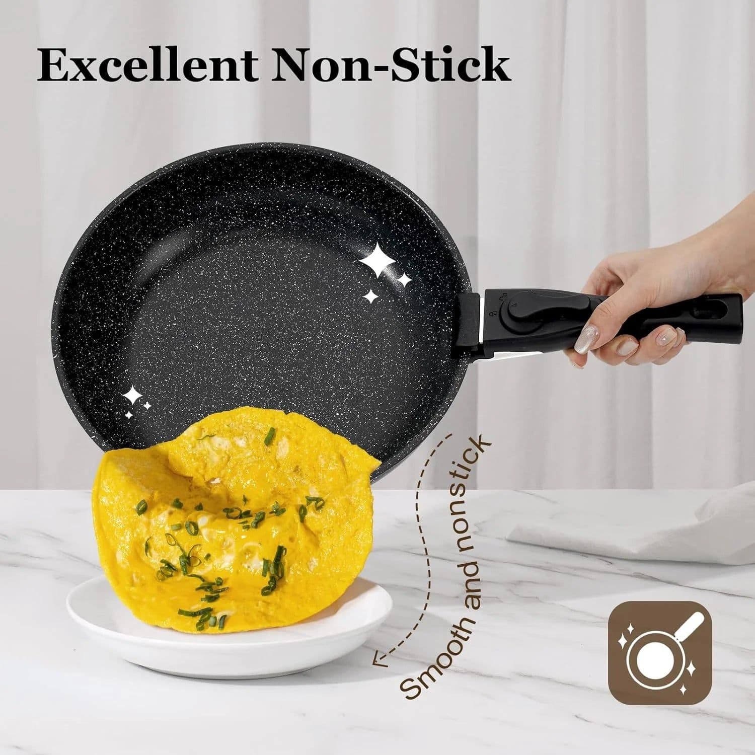 image-Dreeko 15-Piece Nonstick Cookware Set Detachable Handles