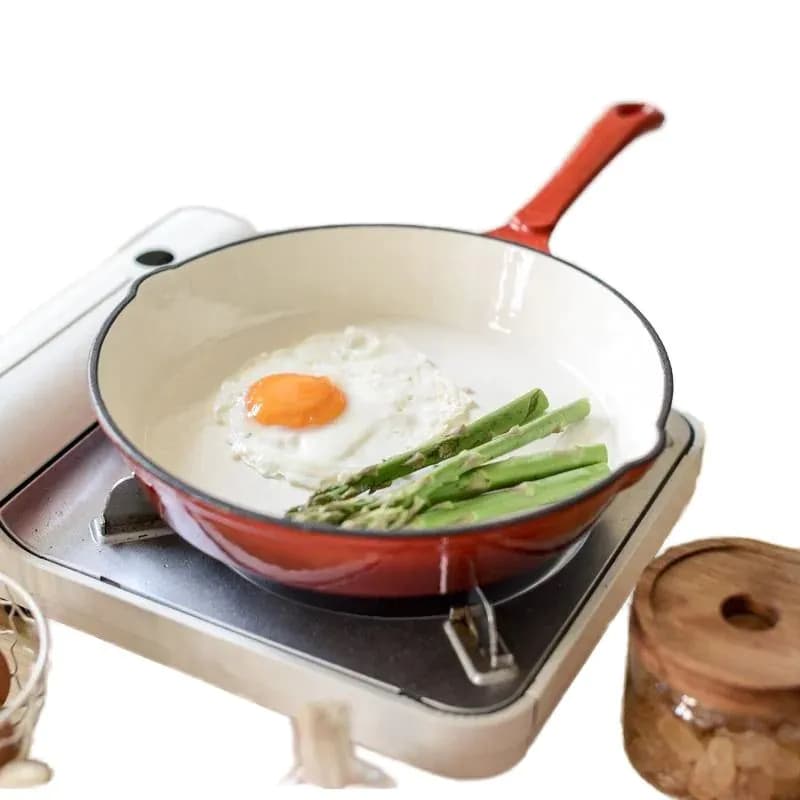 image-Cast Iron Enamel Round Fry Pan with Handle