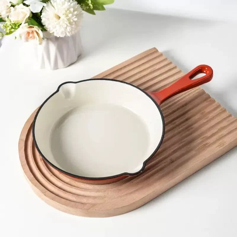 image-Cast Iron Enamel Round Fry Pan with Handle