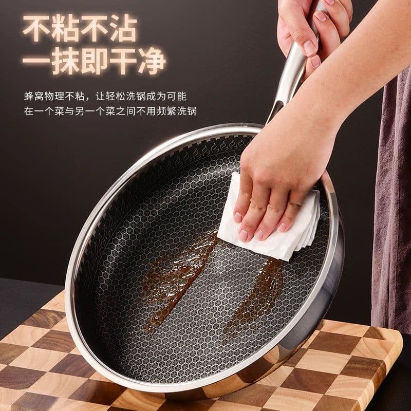 image-Zhongzhi 304 Stainless Steel Non-Stick Honeycomb Frying Pan