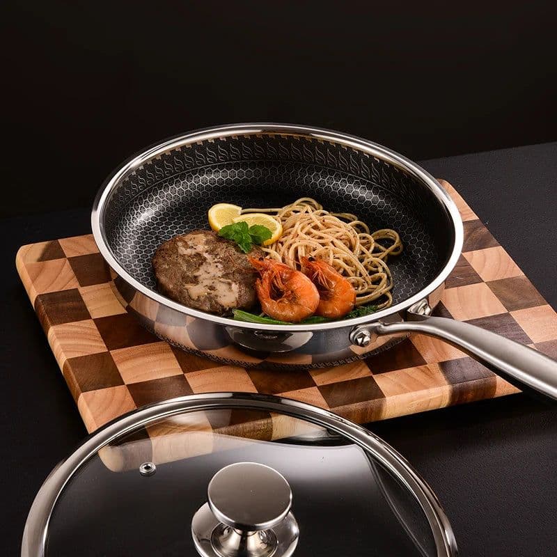 image-Zhongzhi 304 Stainless Steel Non-Stick Honeycomb Frying Pan