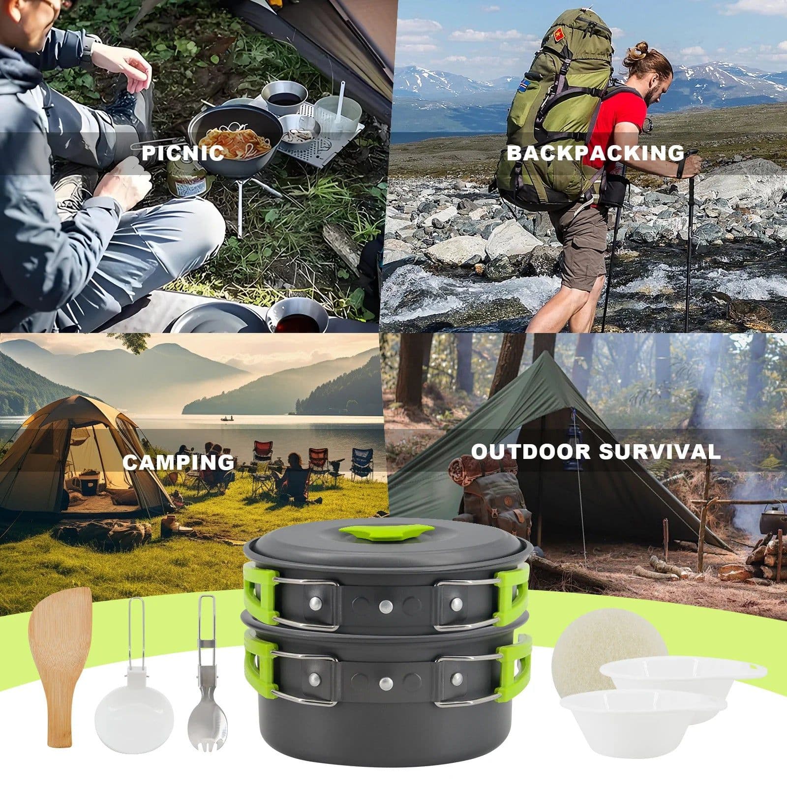 image-Chongfu Camping Cookware Set 1-2 Person Nesting Pot Pan