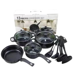 image-13-Piece Cast Iron Cookware Set with Glass Lids