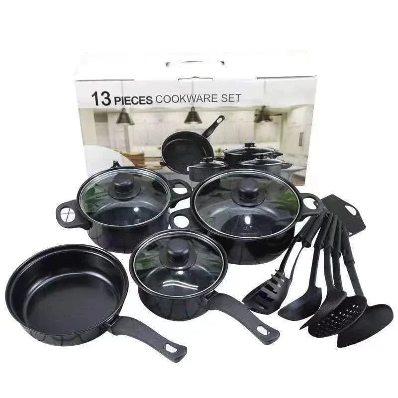 image-13-Piece Cast Iron Cookware Set with Glass Lids