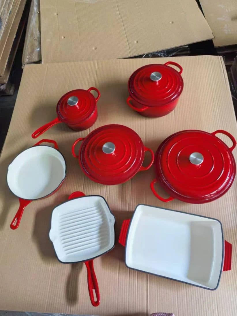 image-YANZHIYUAN 11-Piece Enamel Cast Iron Cookware Set