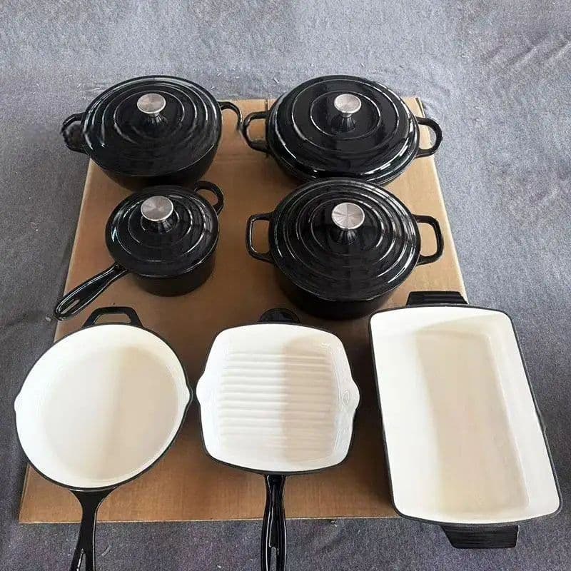 image-YANZHIYUAN 11-Piece Enamel Cast Iron Cookware Set