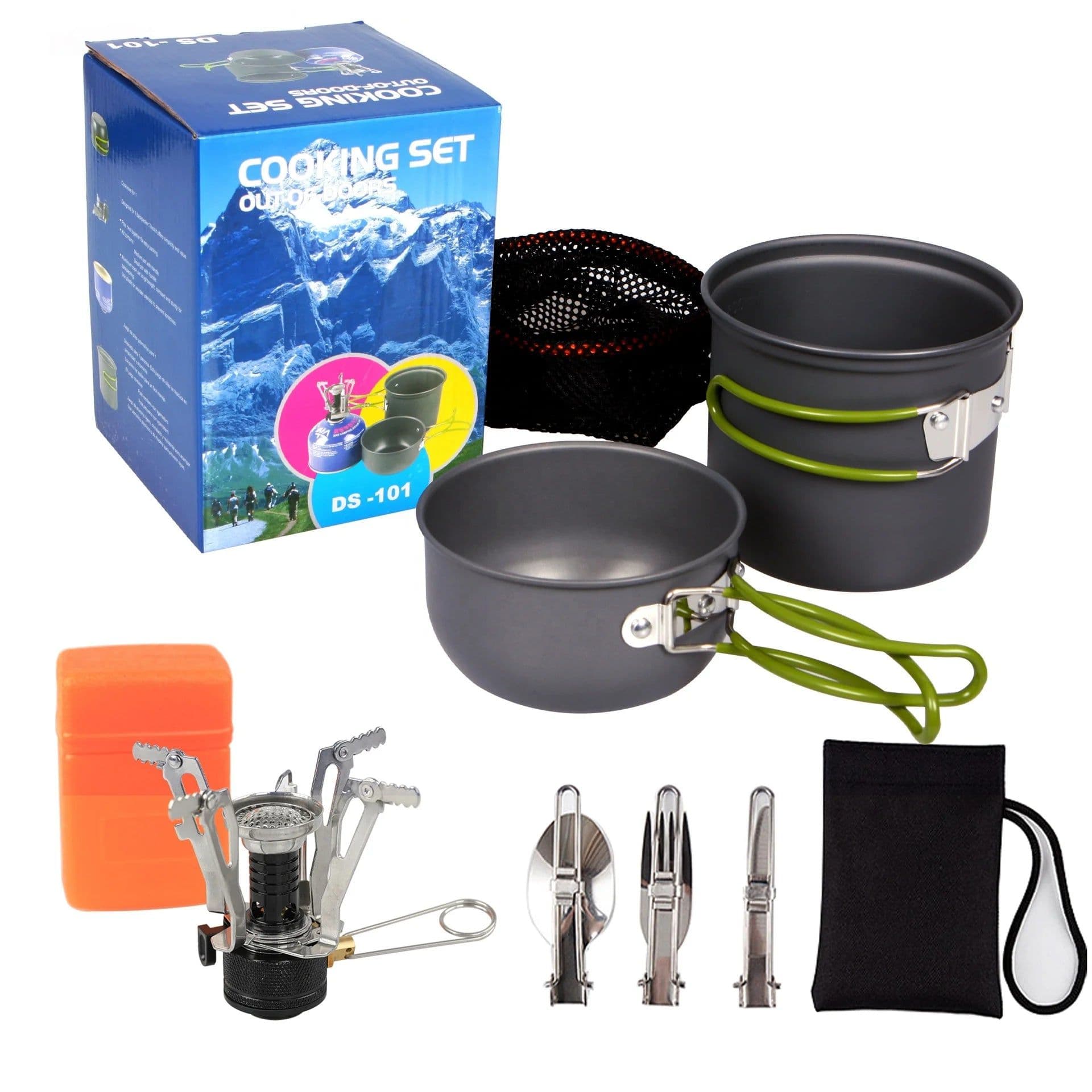 image-IRONDONKEY Camping Cookware Set 10pc with Stove & Cutlery
