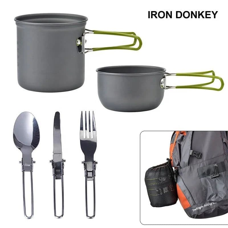 image-IRONDONKEY Camping Cookware Set 10pc with Stove & Cutlery