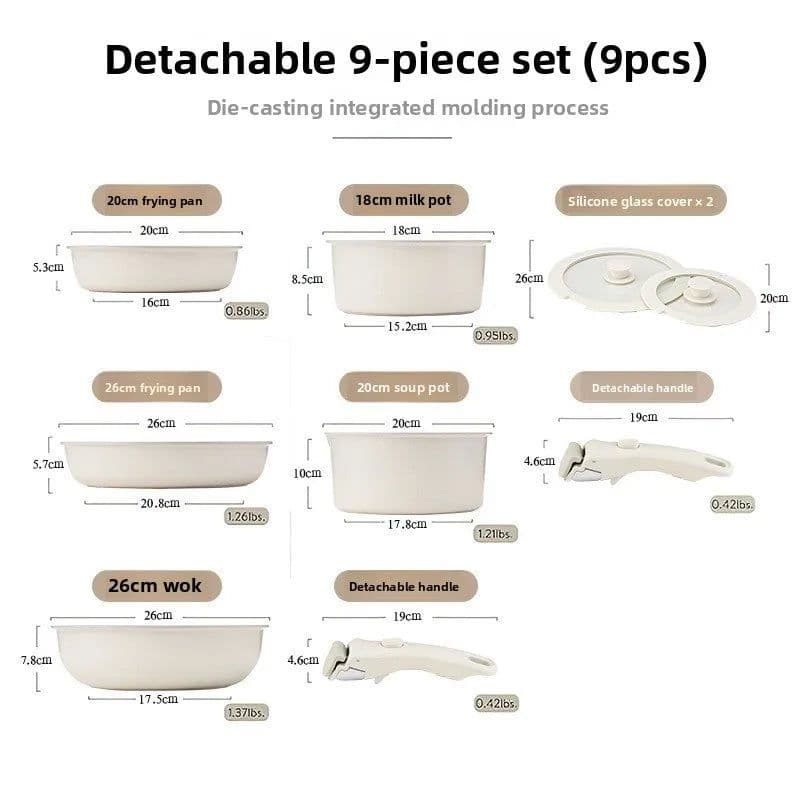 image-Aluminum Non-Stick Cookware Set 5-Piece Detachable Handle