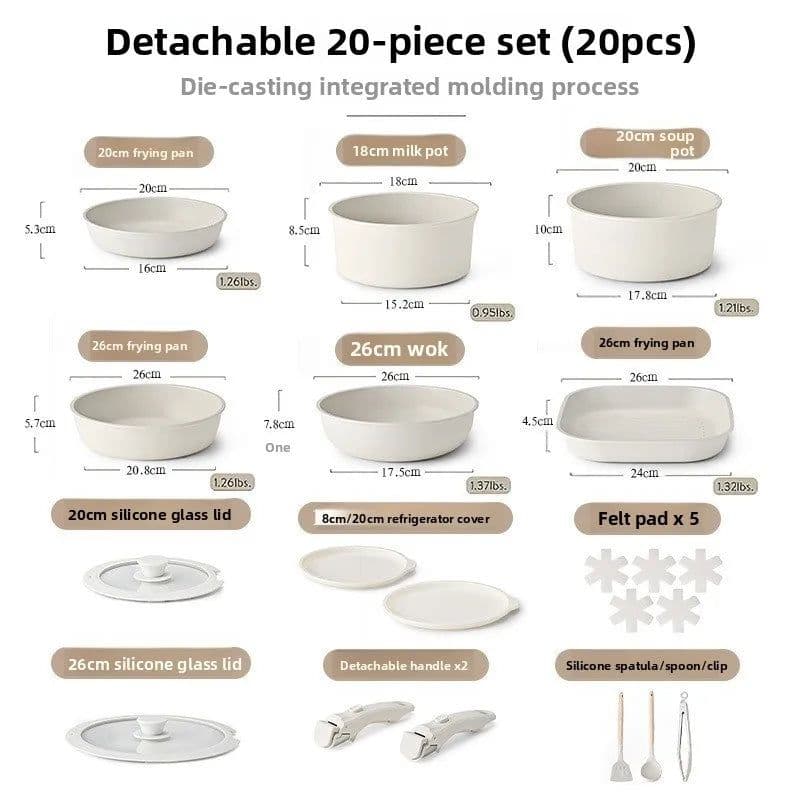 image-Aluminum Non-Stick Cookware Set 5-Piece Detachable Handle