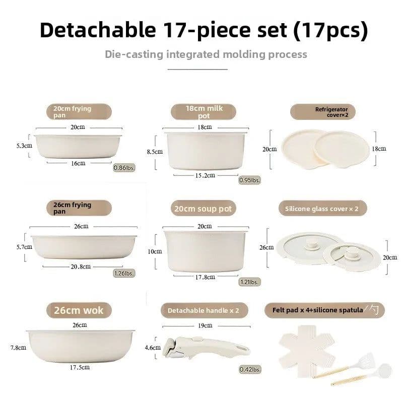 image-Aluminum Non-Stick Cookware Set 5-Piece Detachable Handle