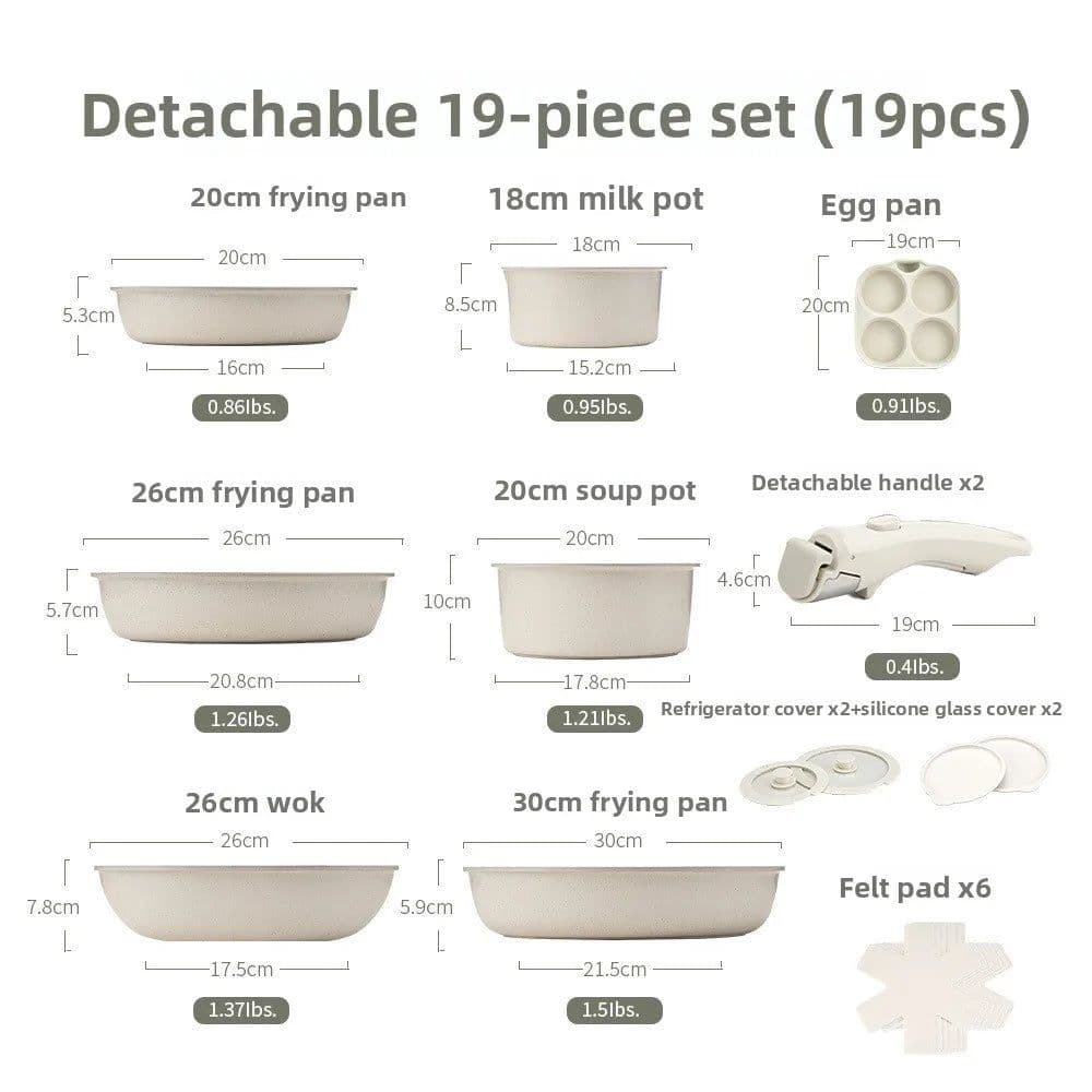 image-Aluminum Non-Stick Cookware Set 5-Piece Detachable Handle