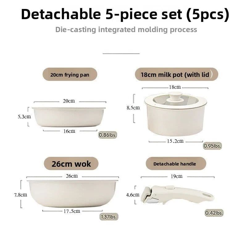image-Aluminum Non-Stick Cookware Set 5-Piece Detachable Handle
