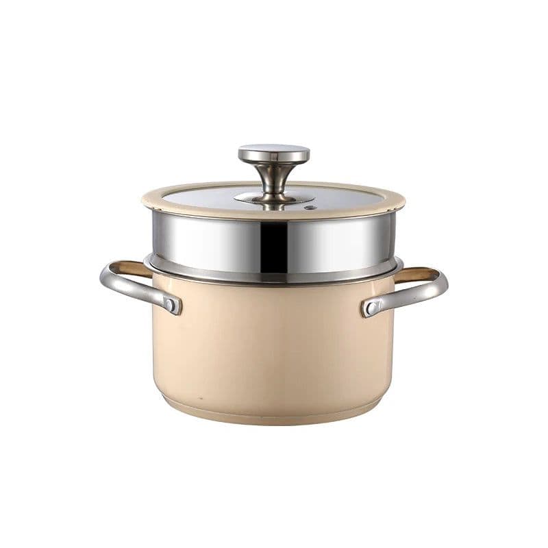 image-PUCOHOUSE 304 Stainless Steel Ceramic Stockpot with Glass Cover