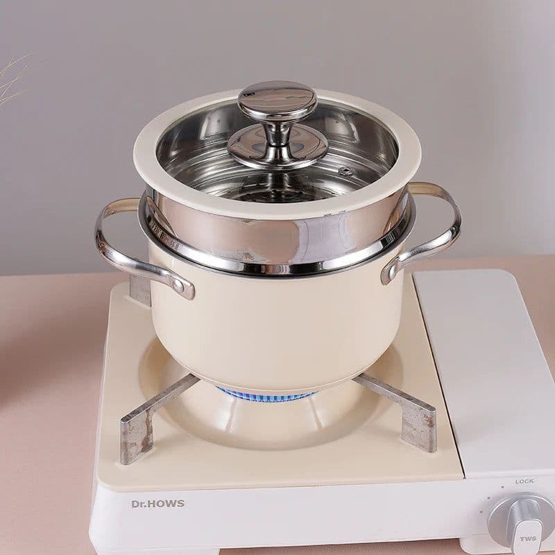 image-PUCOHOUSE 304 Stainless Steel Ceramic Stockpot with Glass Cover
