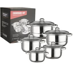 image-Stainless Steel Cookware Set 10-Piece with Glass Lids