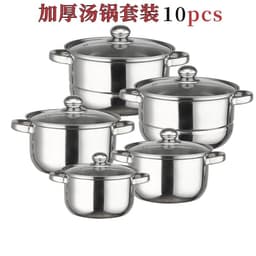 image-Stainless Steel Cookware Set 10-Piece with Glass Lids